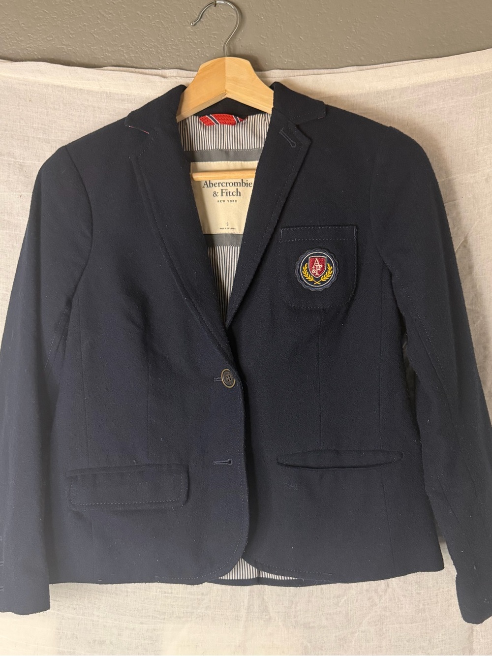 Y2K Abercrombie & Fitch Navy Wool Blend Blazer S Preppy Academia